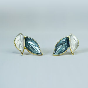 Dual Tone Leaf Design Stud Earrings