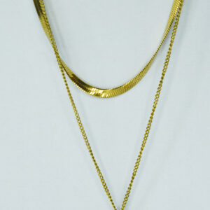 Gold-Plated Green Emerald Geometric Layered Necklace With Double Chain length 23 cm & 19 cm